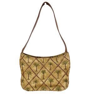 Fossil Canvas and Wicker Palm Tree Print Shoulder Bag Purse ZB 3863